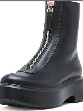 Steve Madden Black Leather Front-Zip Platform Ankle Boots